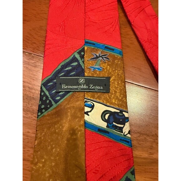 Ermenegildo Zegna Silk Tie Parrot Art Red Writing Men’s Neckwear | 3.75”W x 56"L - Picture 4 of 8